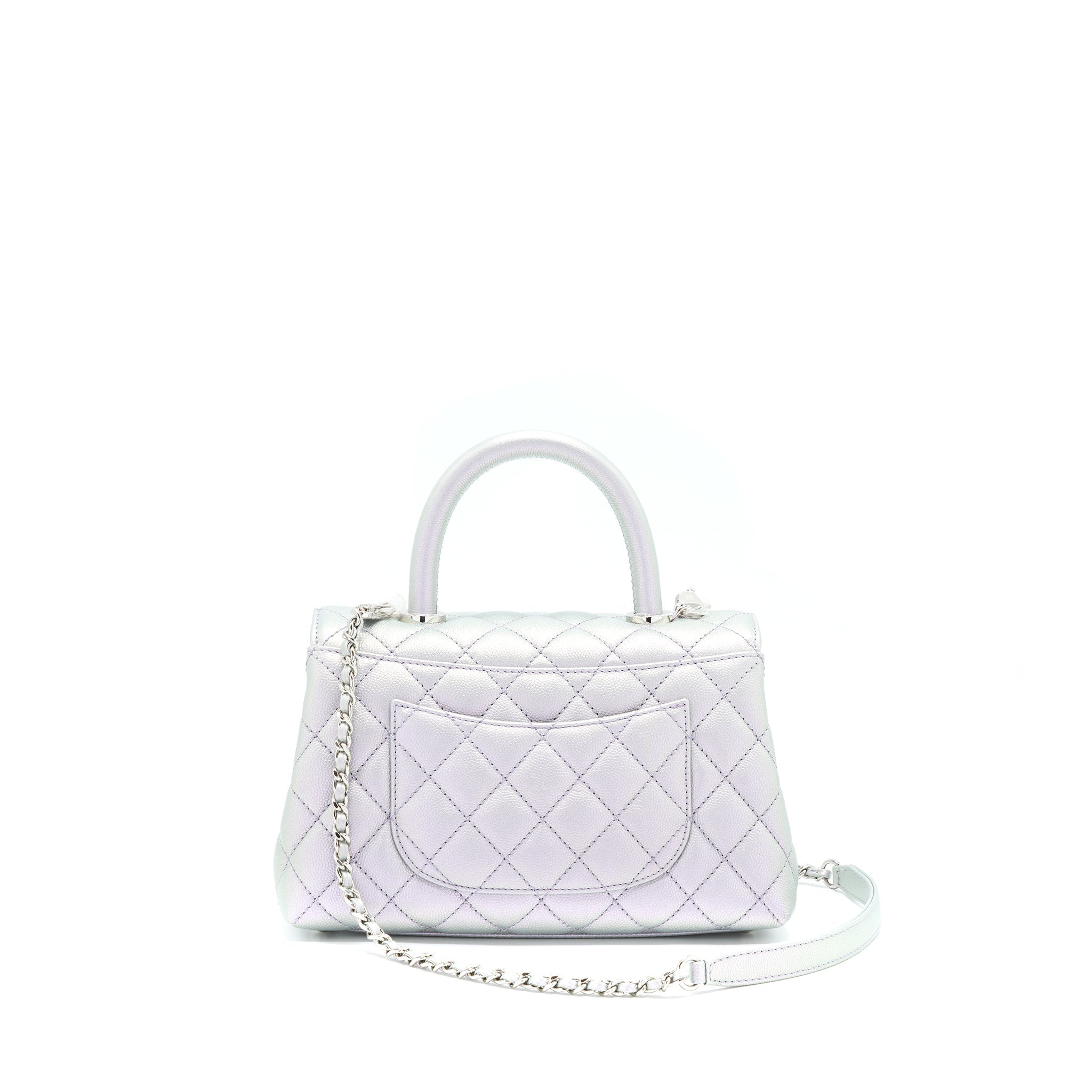 Chanel 21K Small Coco Handle 24cm Caviar Iridescent Lilac Rainbow Hardware