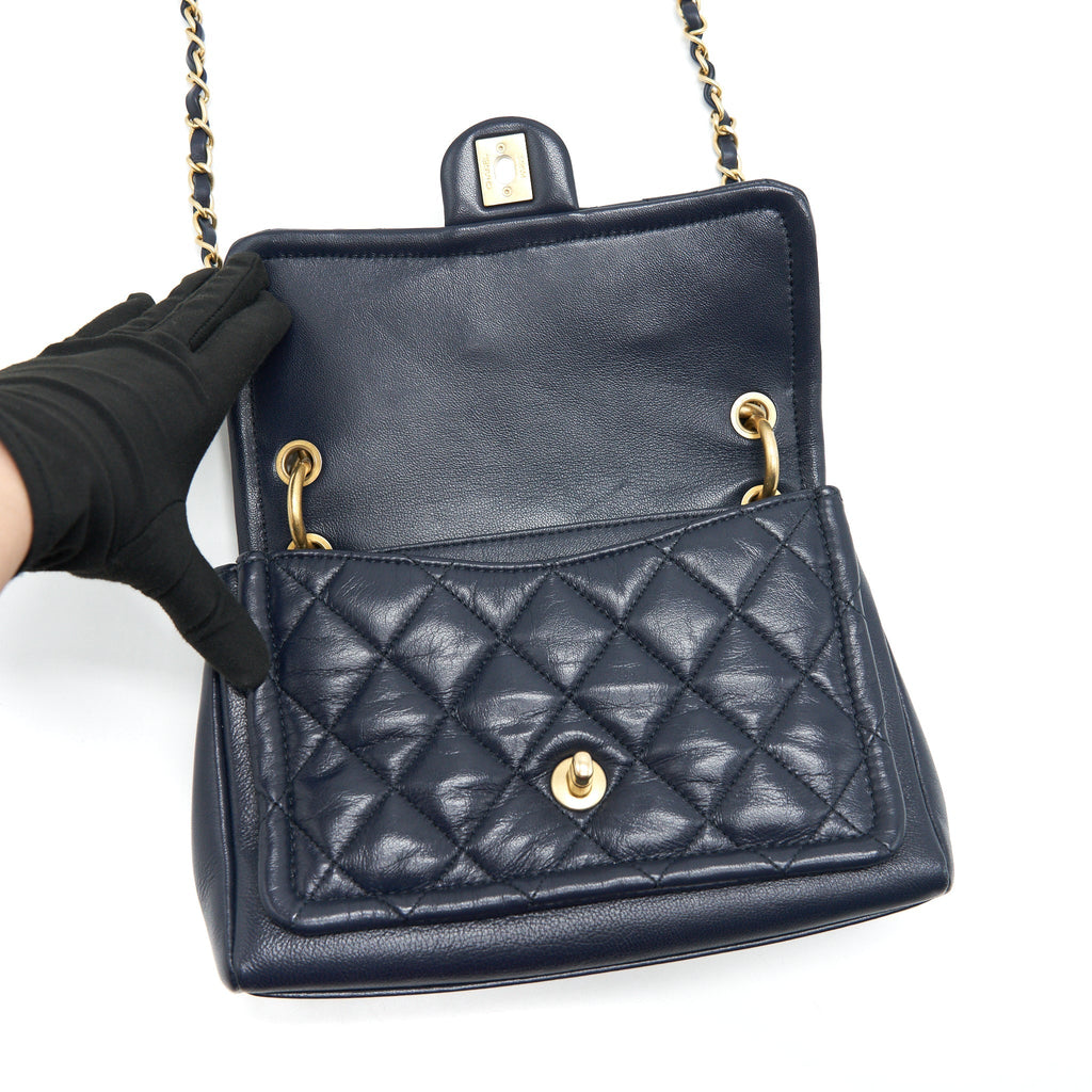Chanel Quilted Flap Bag Navy with Brushed