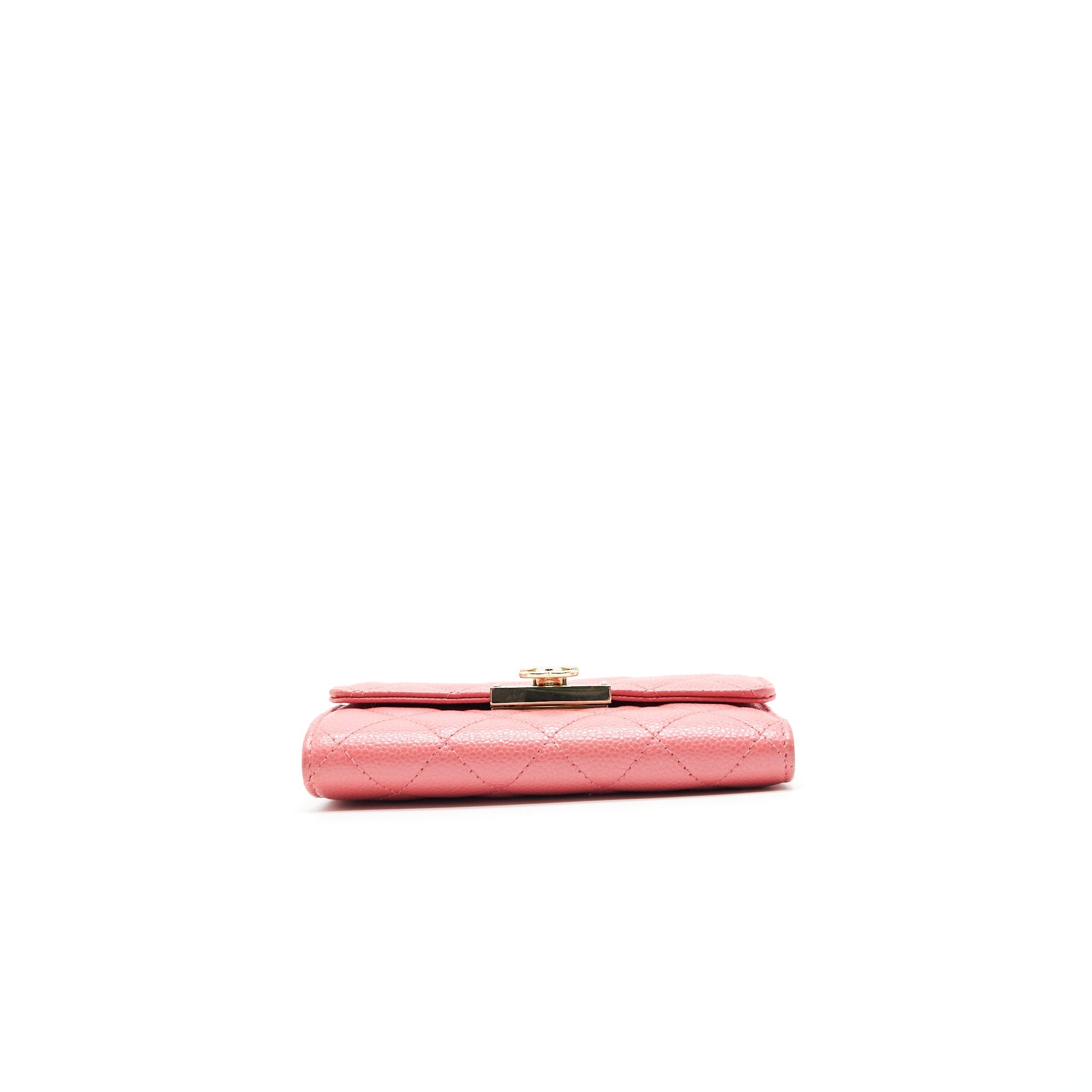 CHANEL CAVIAR FLAP WALLET ROSE PINK WITH GOLD CC LOGO