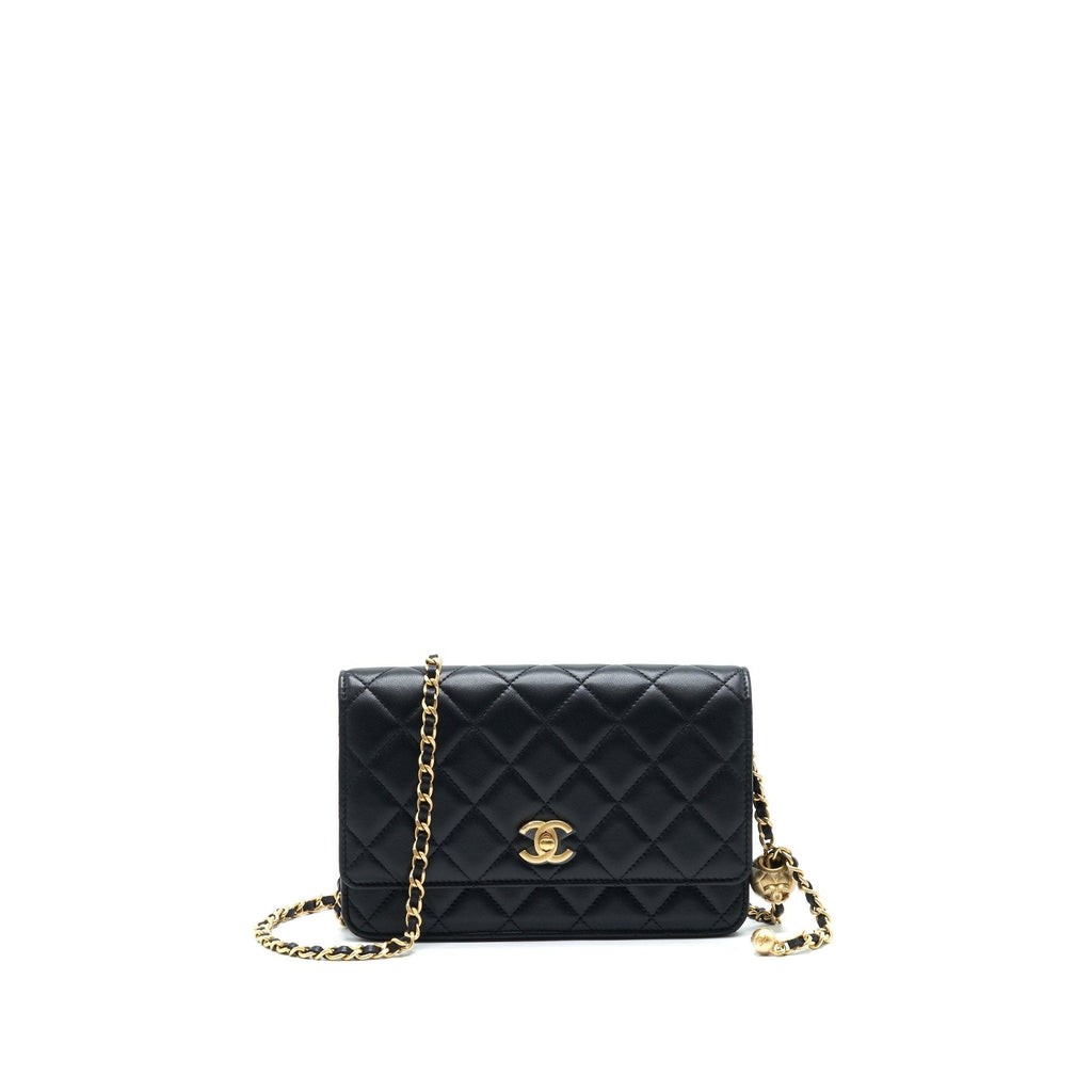 Chanel 22C Pearl Crush Wallet On Chain Black