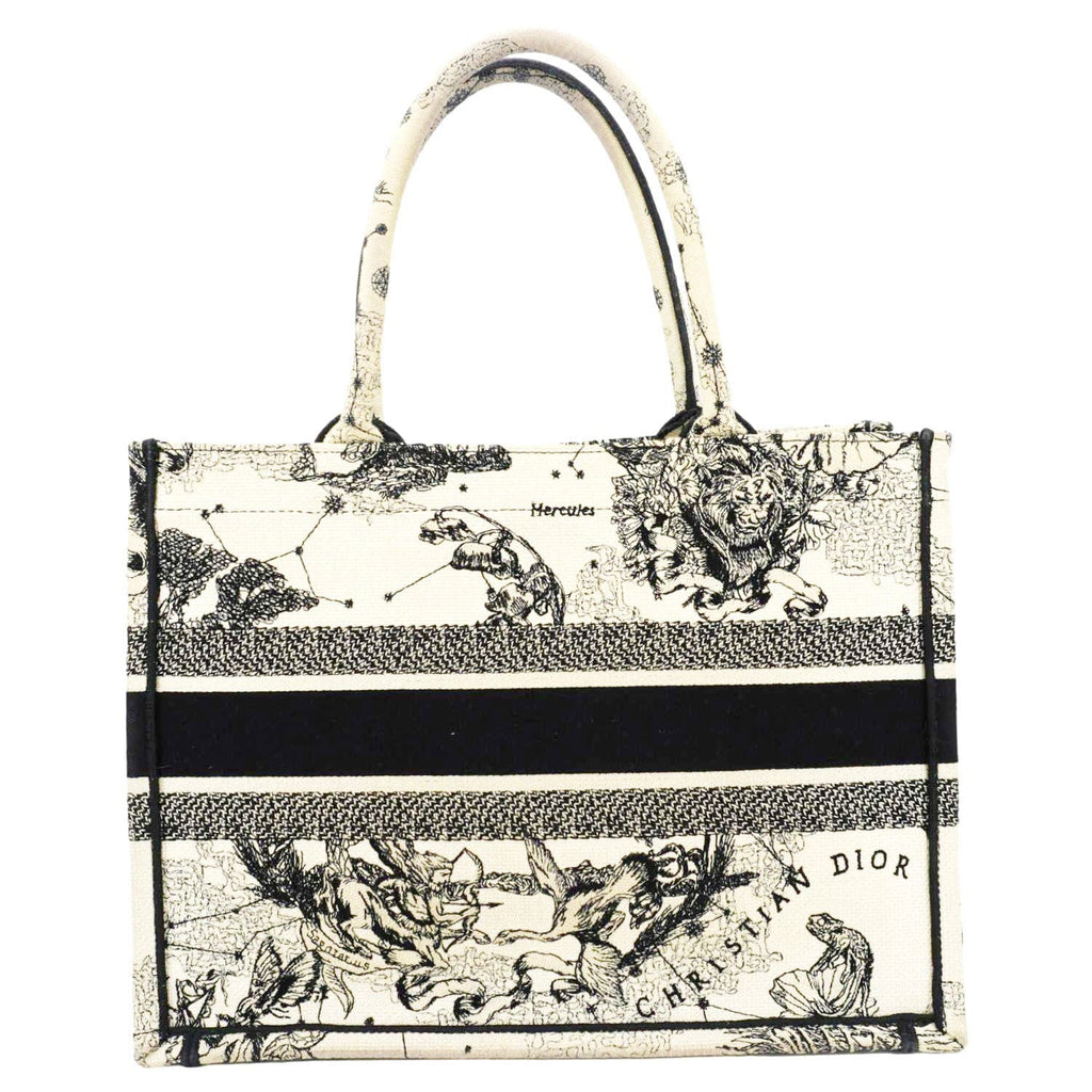 CHRISTIAN DIOR Book Zodiac Embroidery Canvas Tote Bag Latte