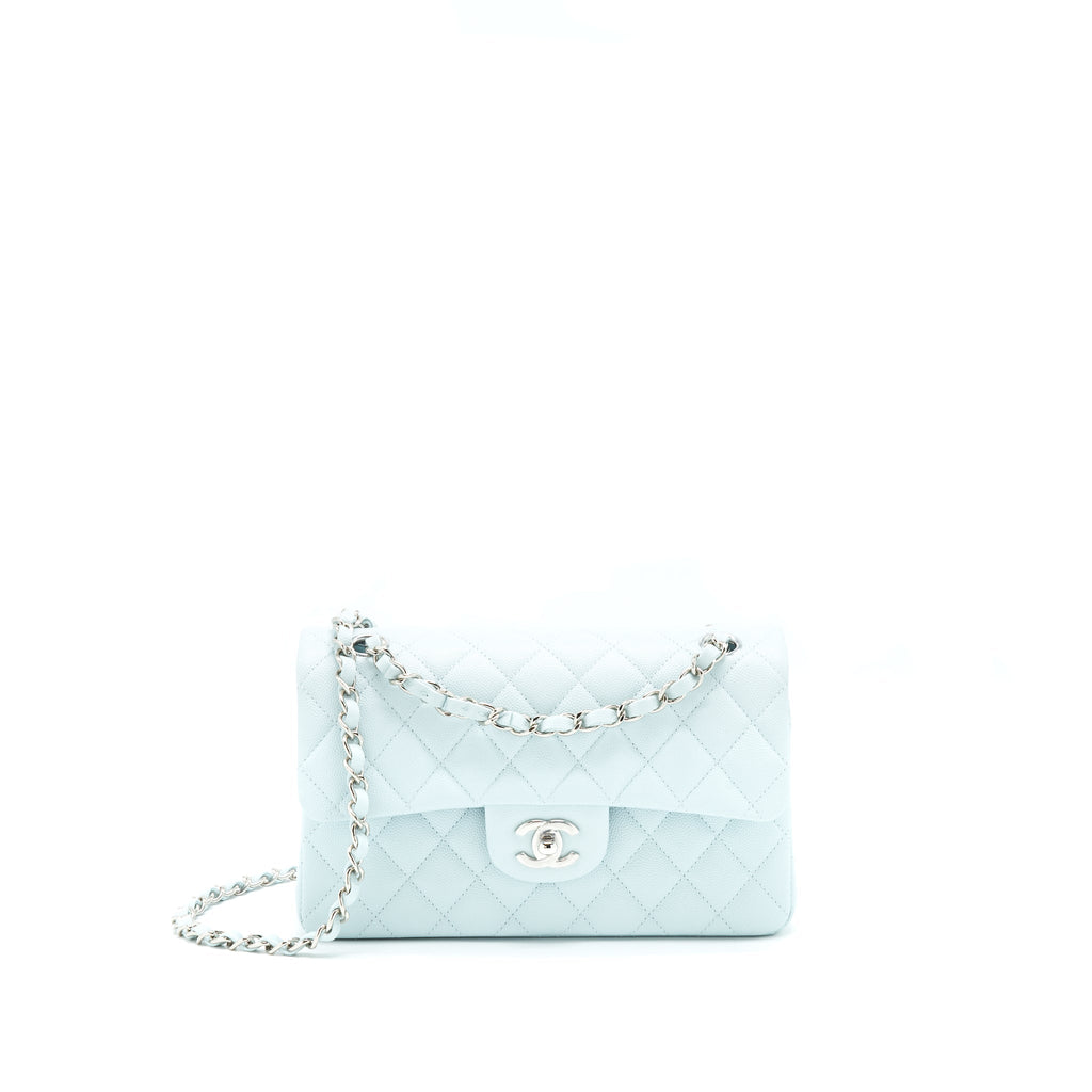 Chanel 21K Small Classic Double Flap Bag Caviar Light Blue
