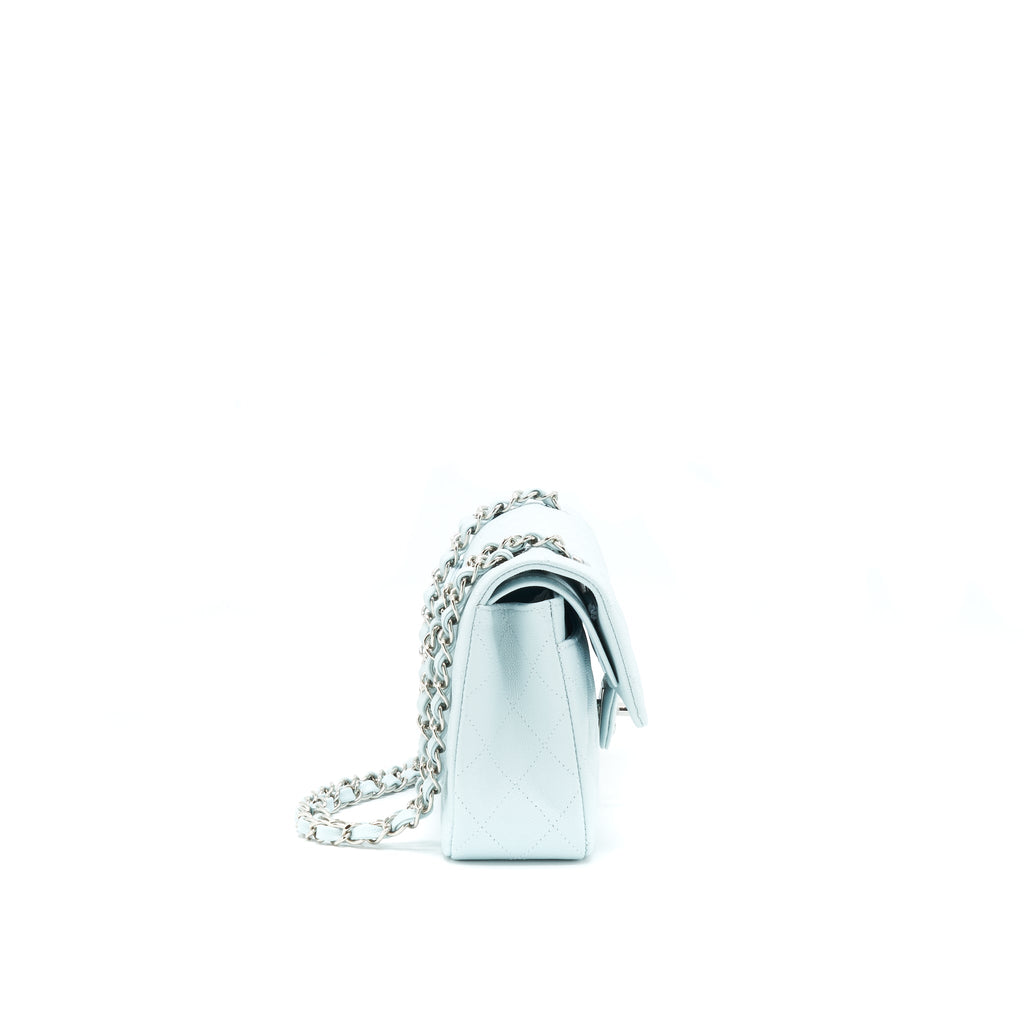 Chanel 21K Small Classic Double Flap Bag Caviar Light Blue