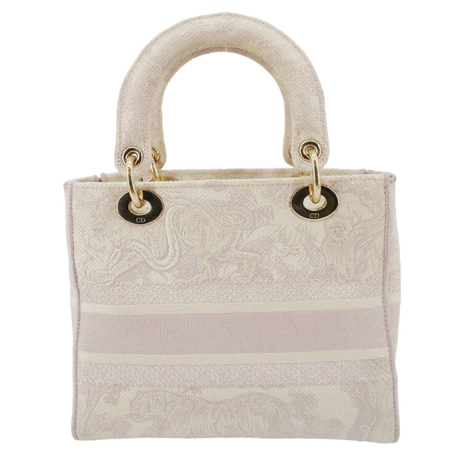 CHRISTIAN DIOR Lady dior D-Lite Embroidered Canvas Shoulder Bag White
