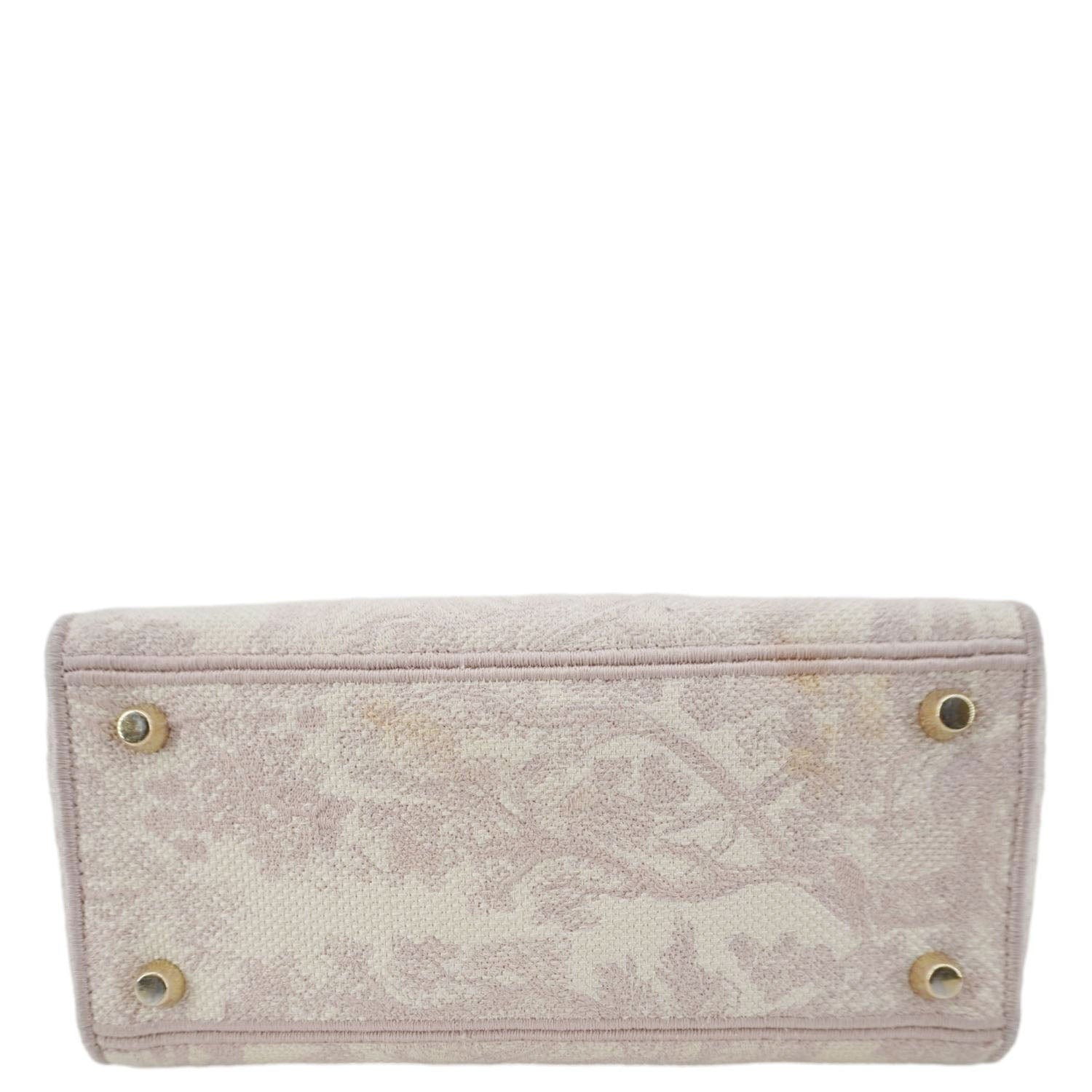 CHRISTIAN DIOR Lady dior D-Lite Embroidered Canvas Shoulder Bag White