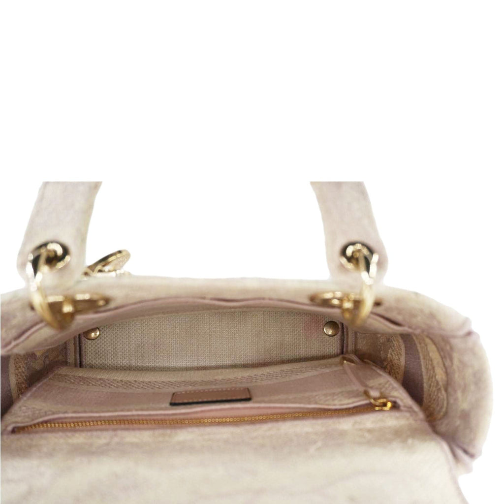 CHRISTIAN DIOR Lady dior D-Lite Embroidered Canvas Shoulder Bag White