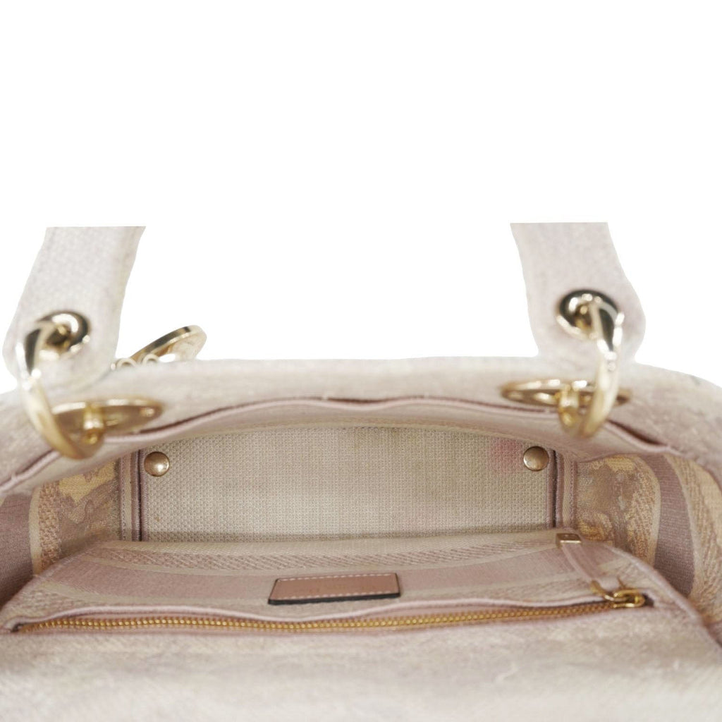 CHRISTIAN DIOR Lady dior D-Lite Embroidered Canvas Shoulder Bag White