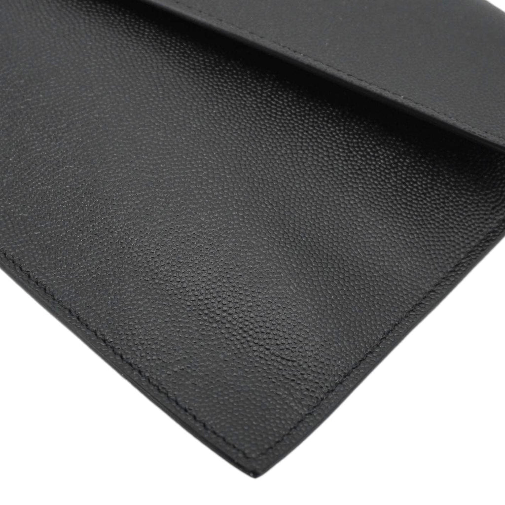 YVES SAINT LAURENT Uptown Envelope Grain De Poudre Leather Clutch Black
