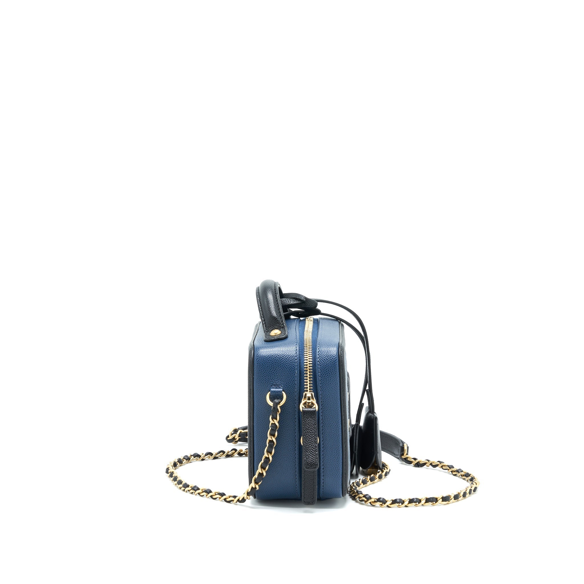 Chanel Filigree Small Vanity Camera Bag Caiver Navy/ Black