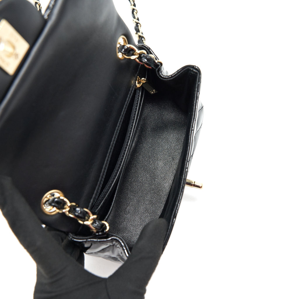 CHANEL MINI SQUARE FLAP BAG QUILTED PATENT LEATHER BLACK