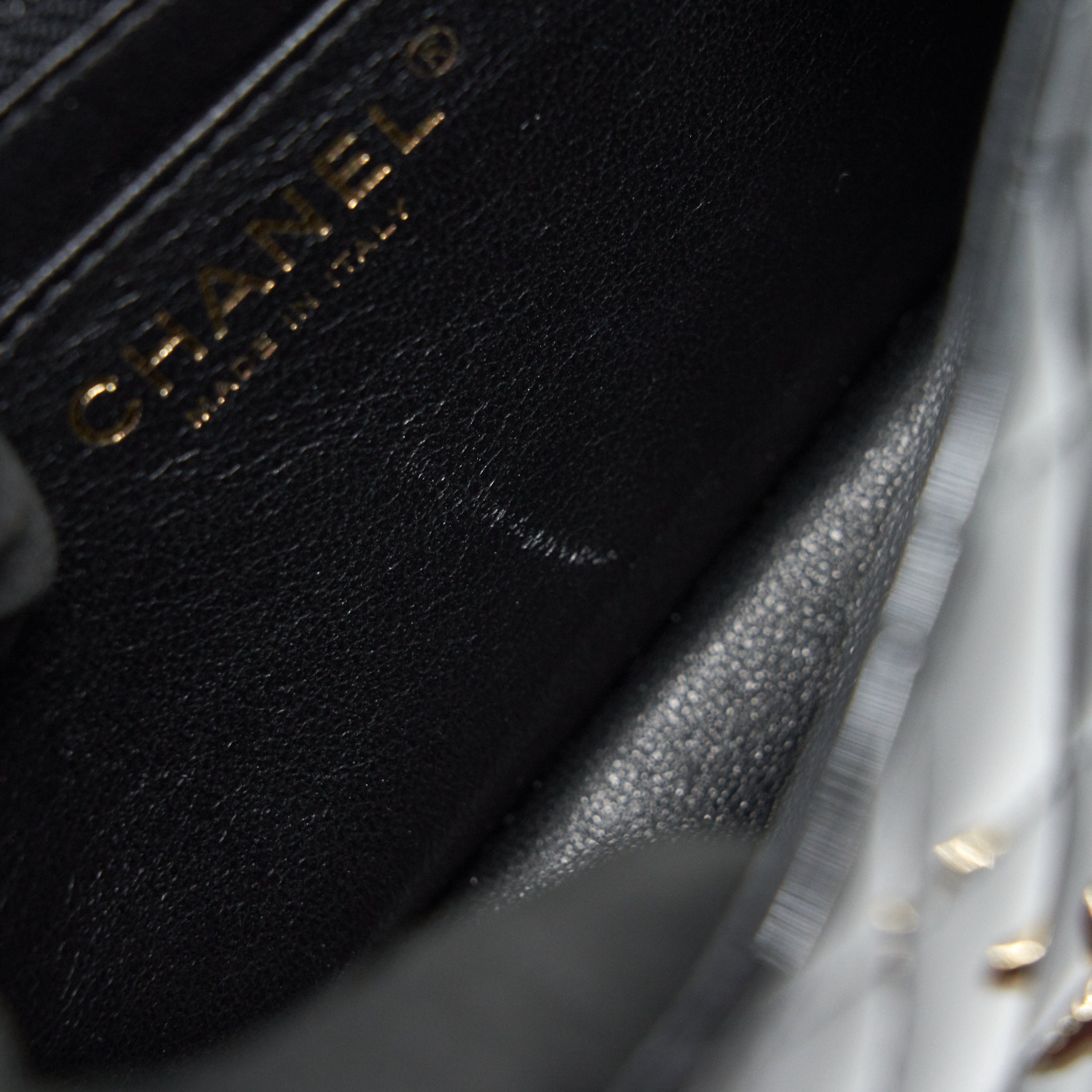 CHANEL MINI SQUARE FLAP BAG QUILTED PATENT LEATHER BLACK