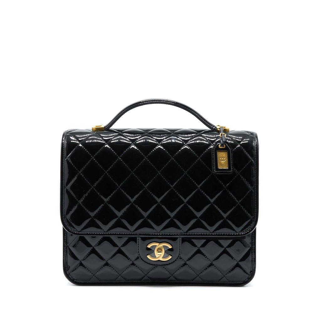 Chanel 22K Large Backpack Patent Black Brushed  (Microchip)