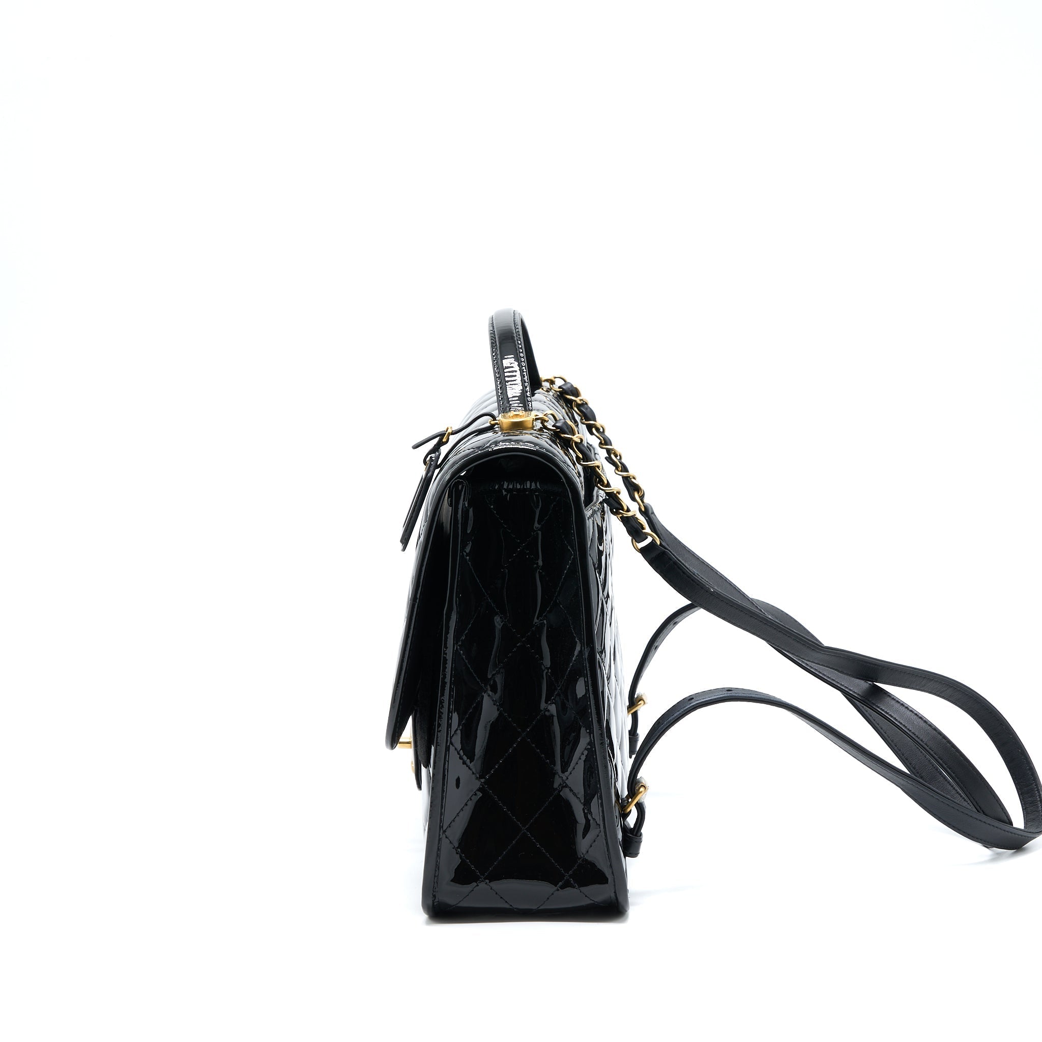 Chanel 22K Large Backpack Patent Black Brushed  (Microchip)