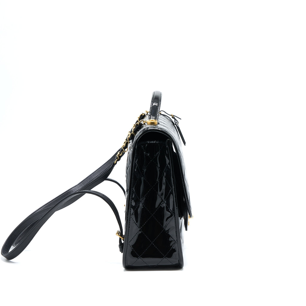 Chanel 22K Large Backpack Patent Black Brushed  (Microchip)
