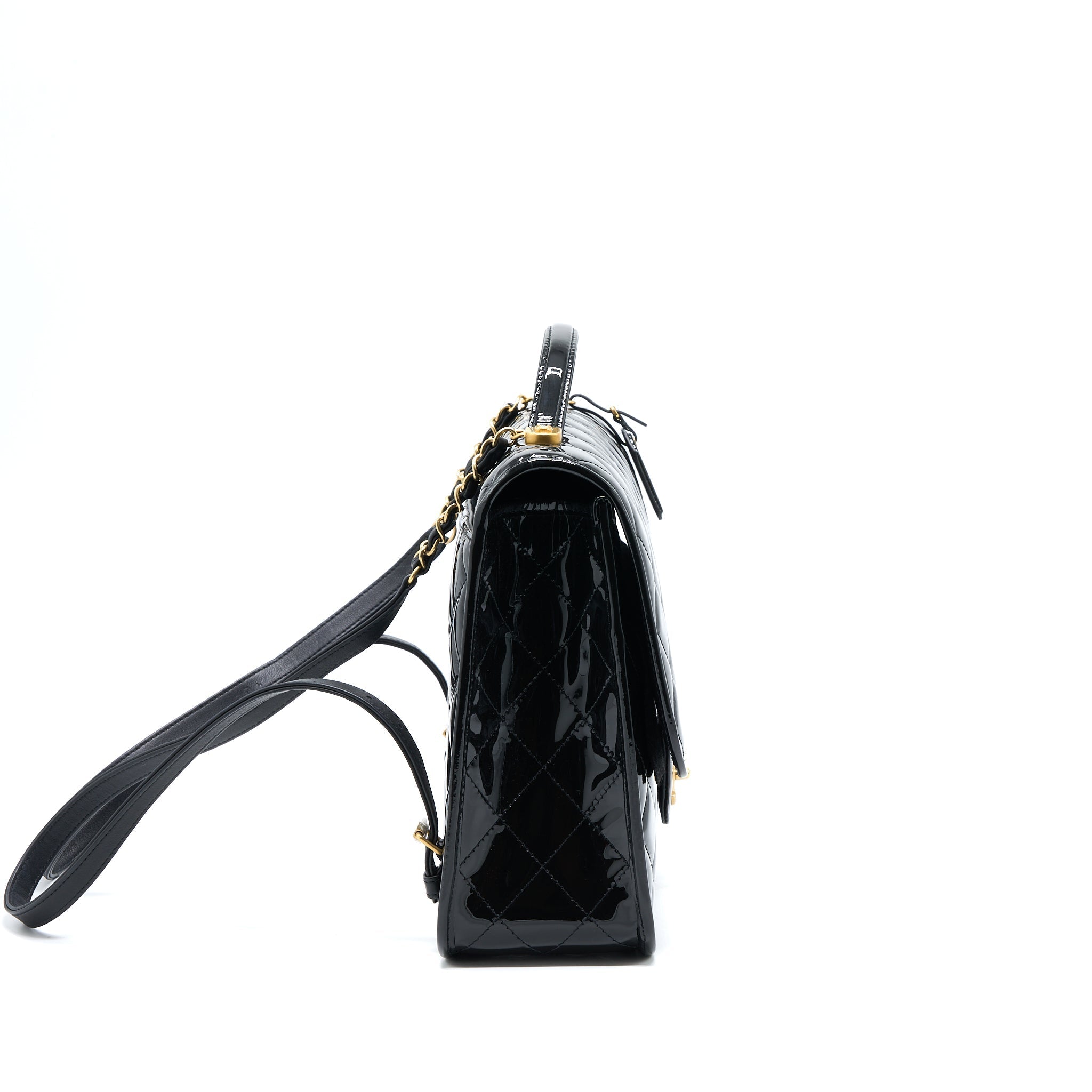 Chanel 22K Large Backpack Patent Black Brushed  (Microchip)