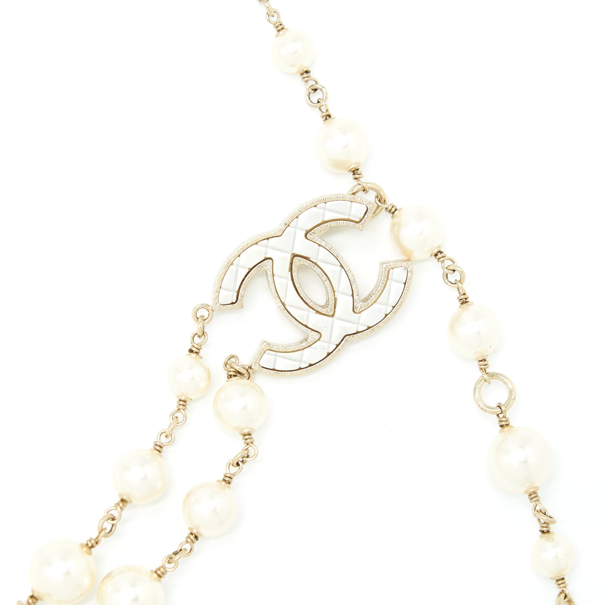 Chanel Pearl Waist Chain Belt With CC Logo Drop Light Gold Tone
