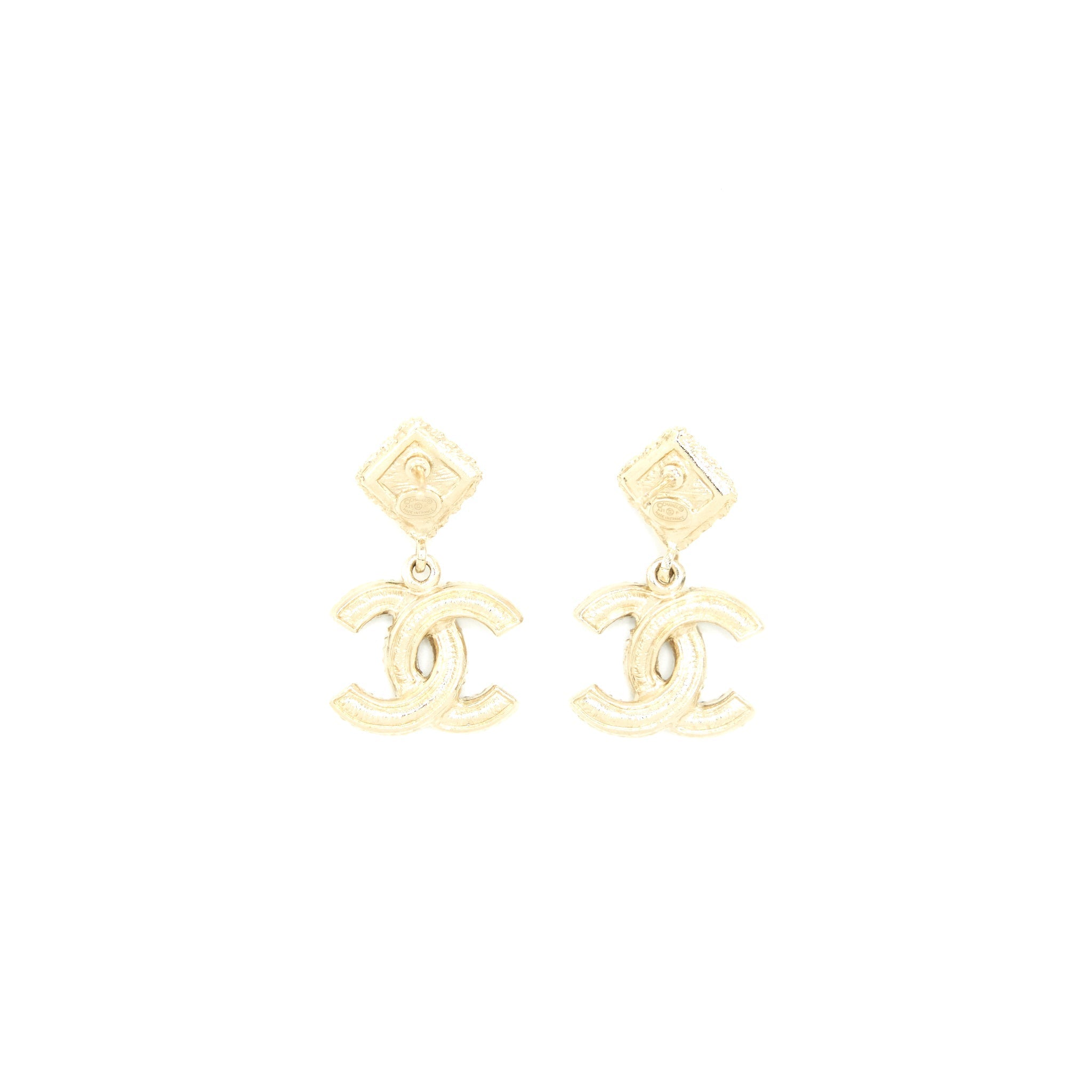 Chanel CC Logo With Flower Black And White Drop Earrings
