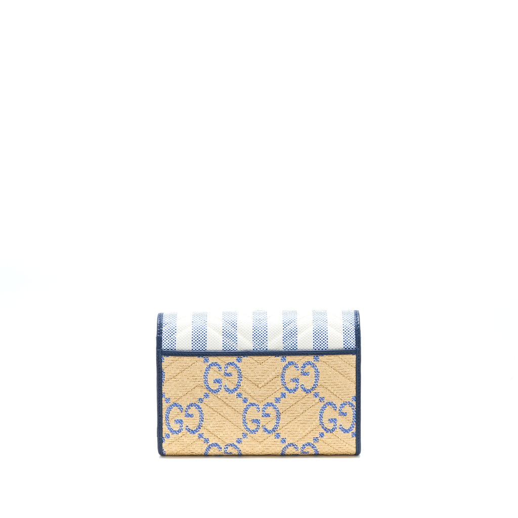 Gucci GG Marmont Flap Bag Matelasse Raffia Blue/Multicolour Brushed