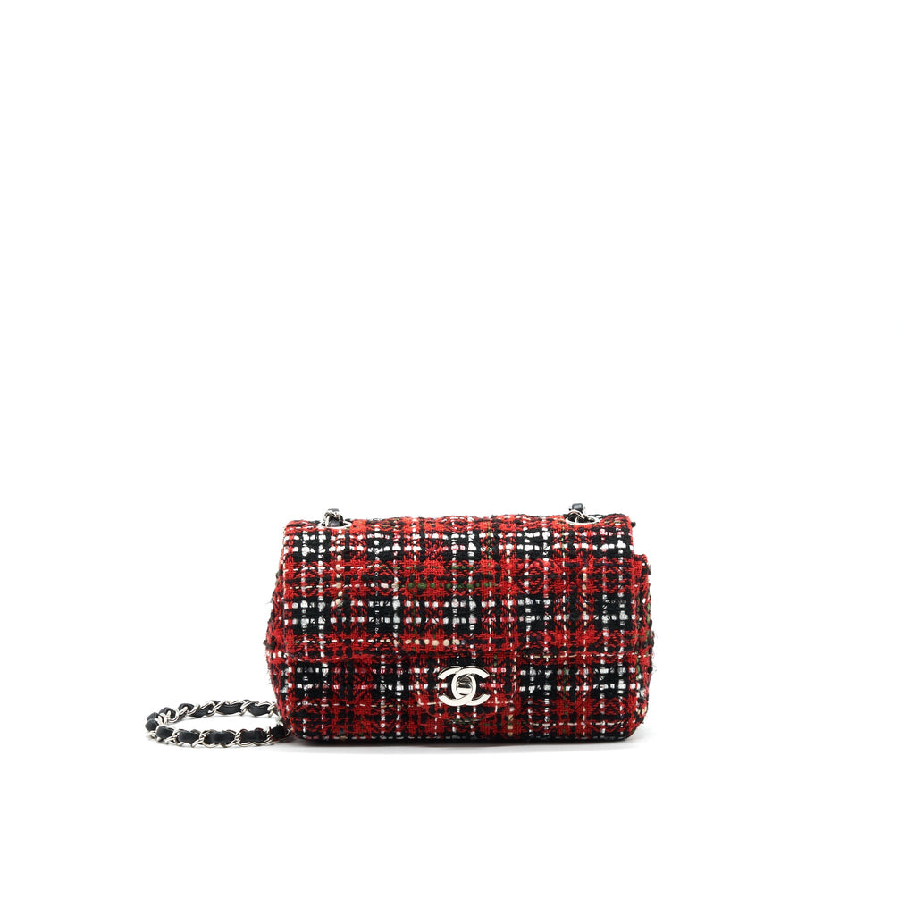 CHANEL SMALL RECTANGULAR RED BLACK TWEED IN