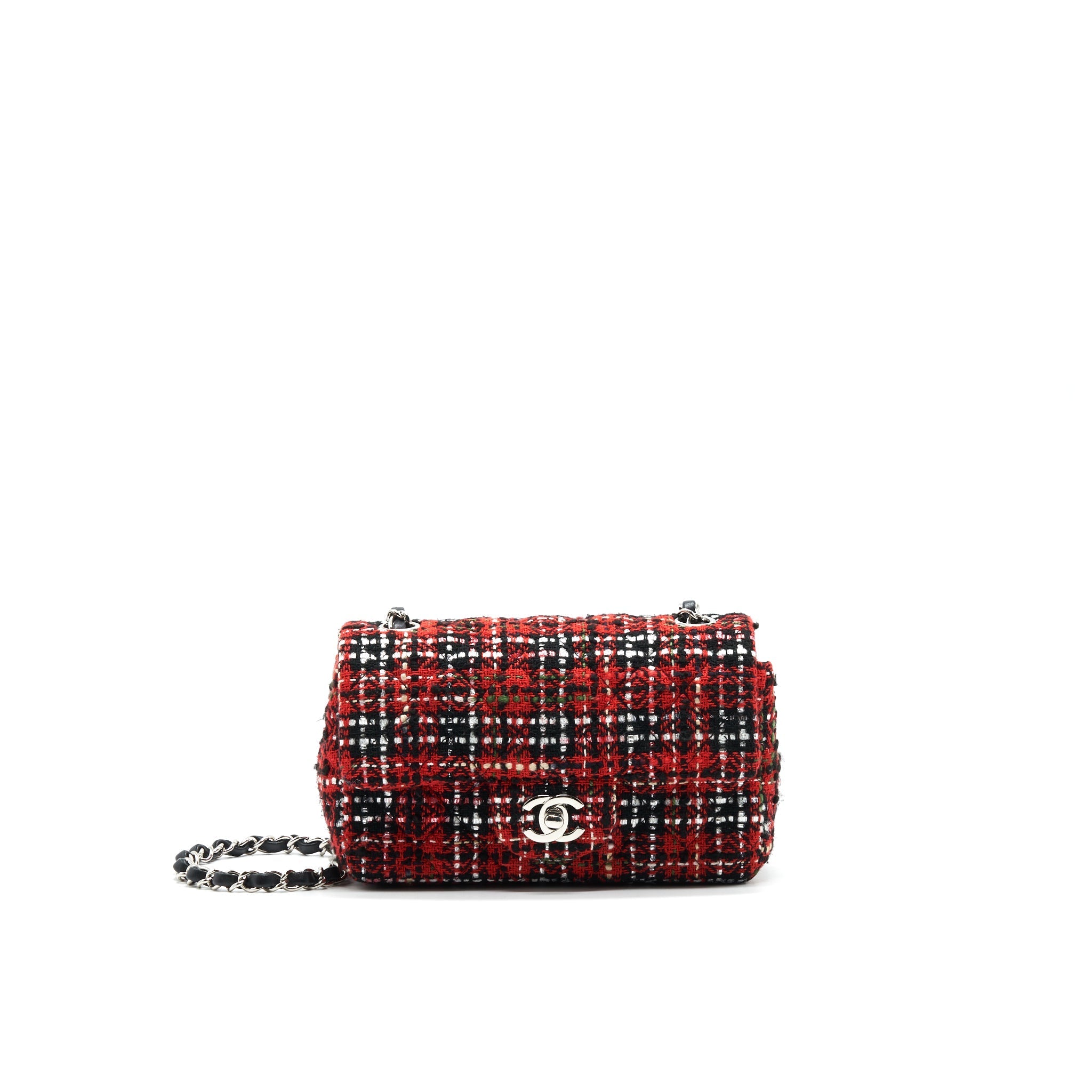 CHANEL SMALL RECTANGULAR RED BLACK TWEED IN