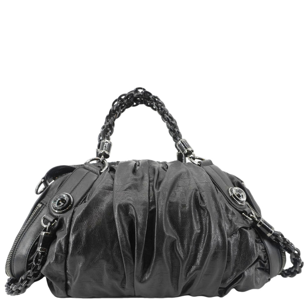 GUCCI Galaxy Medium Leather Top Handle Shoulder Bag Black 228838