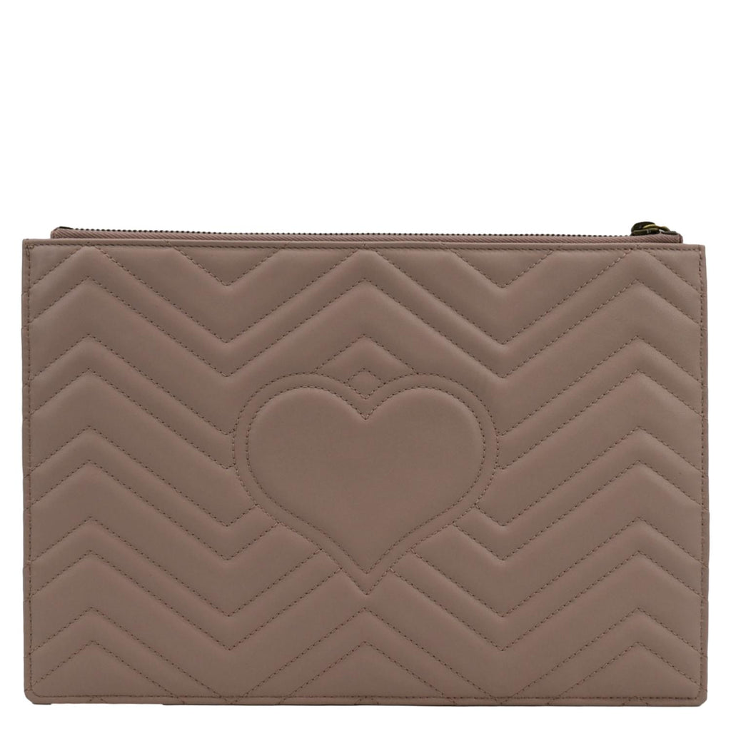 GUCCI GG Marmont Quilted Leather Zip Pouch Bag Pink 476440