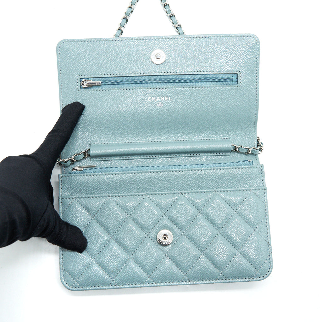 Chanel Wallet On Chain Caviar Pearly Light Blue