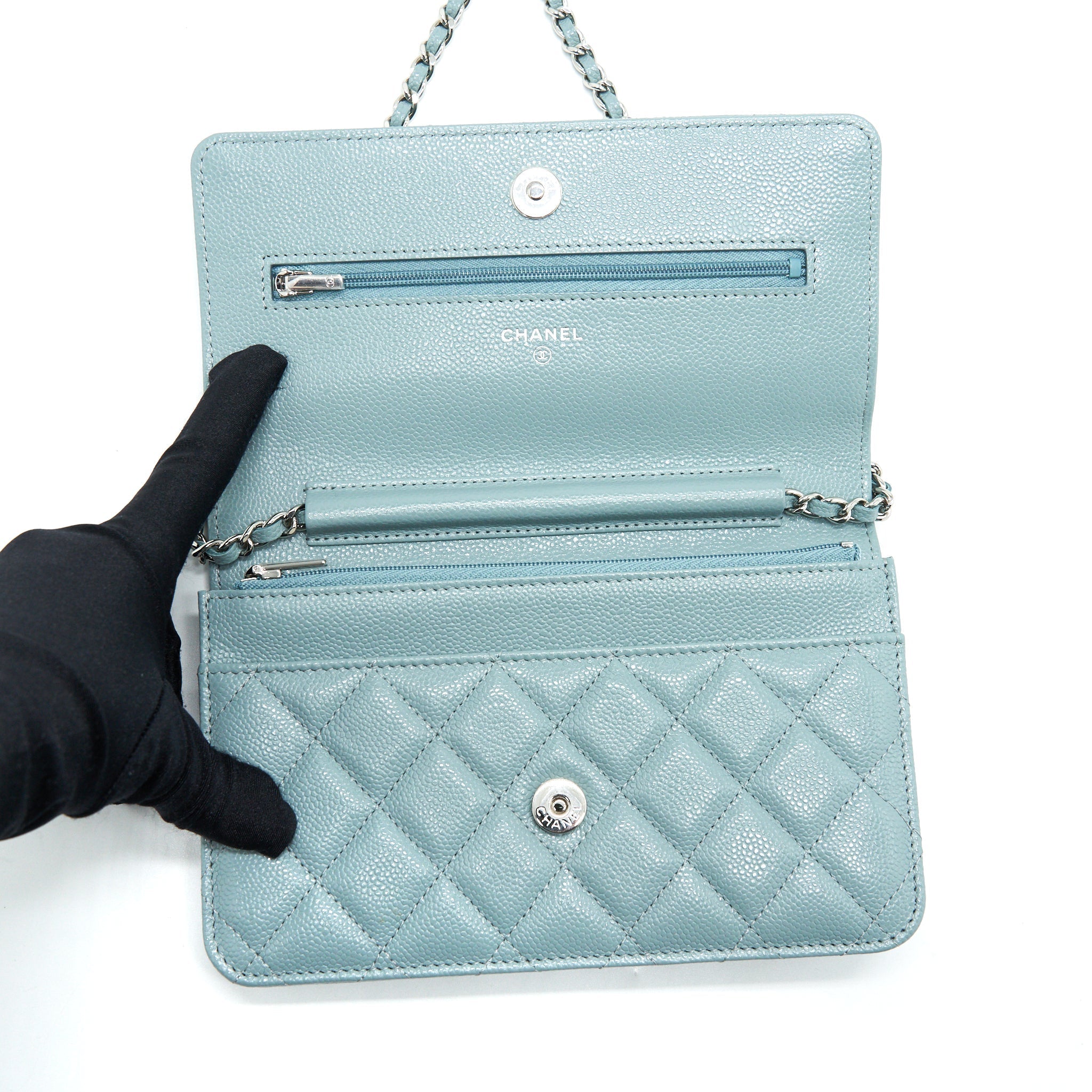 Chanel Wallet On Chain Caviar Pearly Light Blue