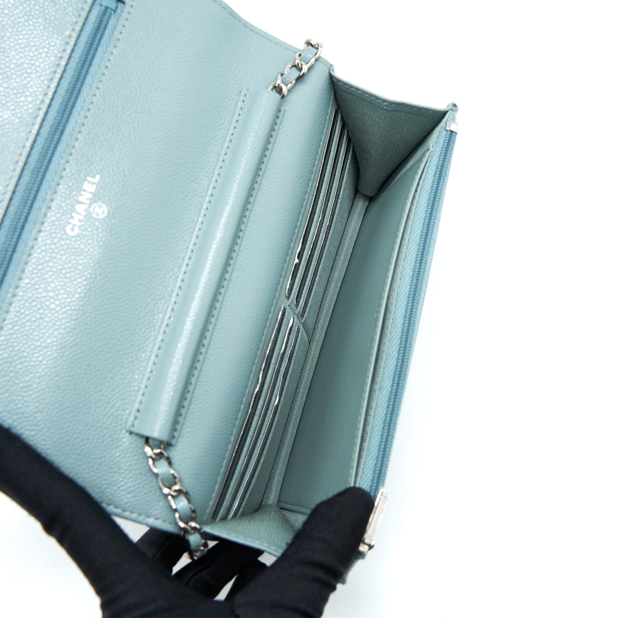 Chanel Wallet On Chain Caviar Pearly Light Blue