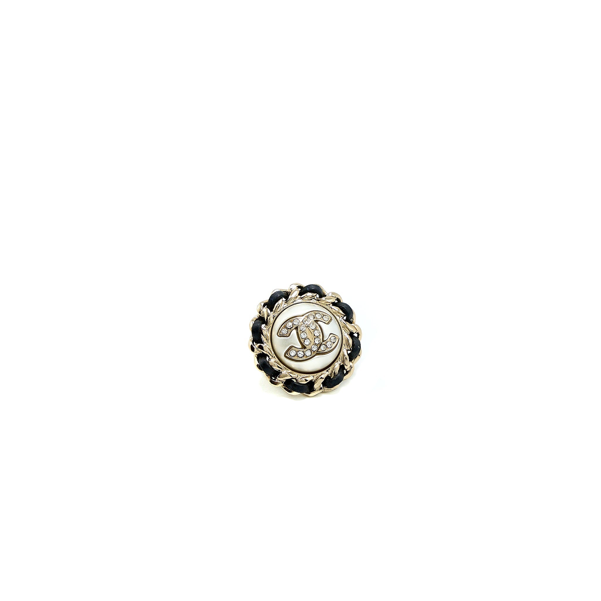 Chanel Round CC Leather/ Crystal Earrings L