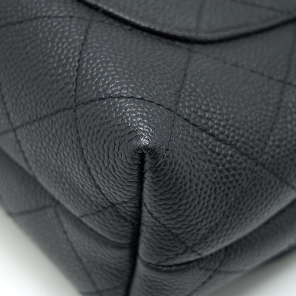 Chanel Caviar quilted flap Bag with handle and Chain Black L