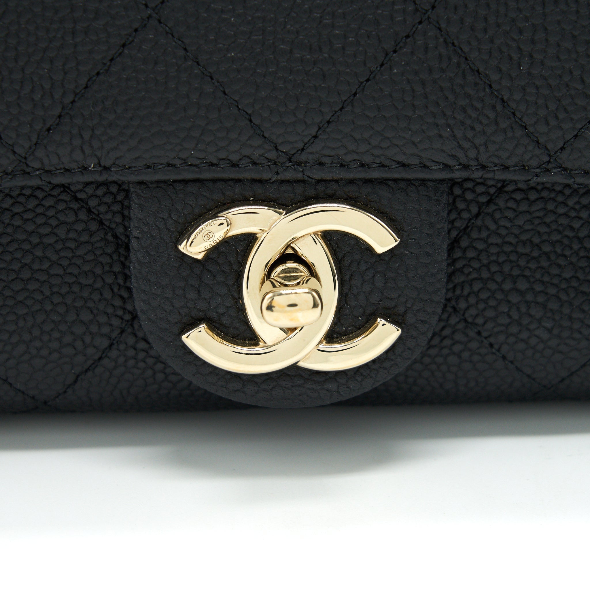 Chanel Caviar quilted flap Bag with handle and Chain Black L