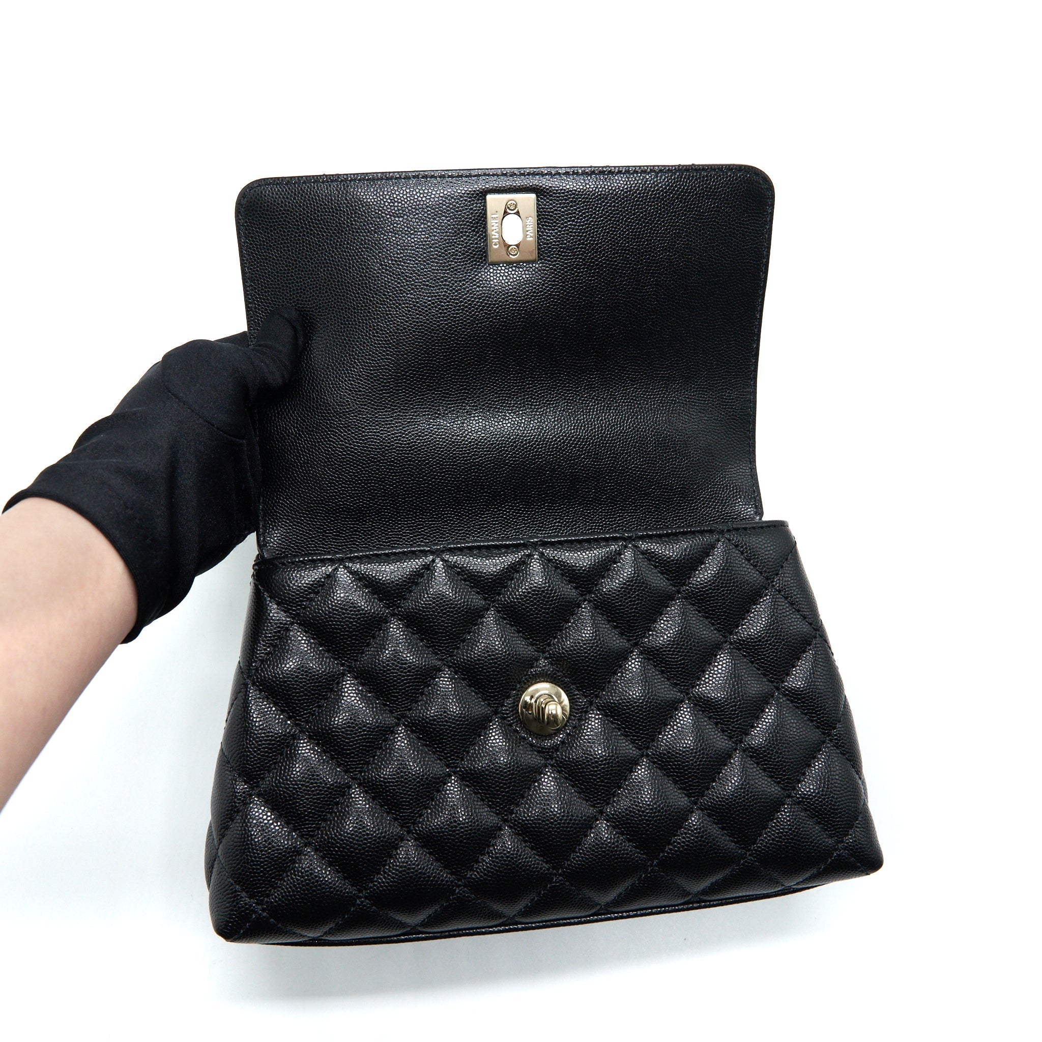 Chanel Small Coco Handle 24cm Caviar Black L Embossed Handle
