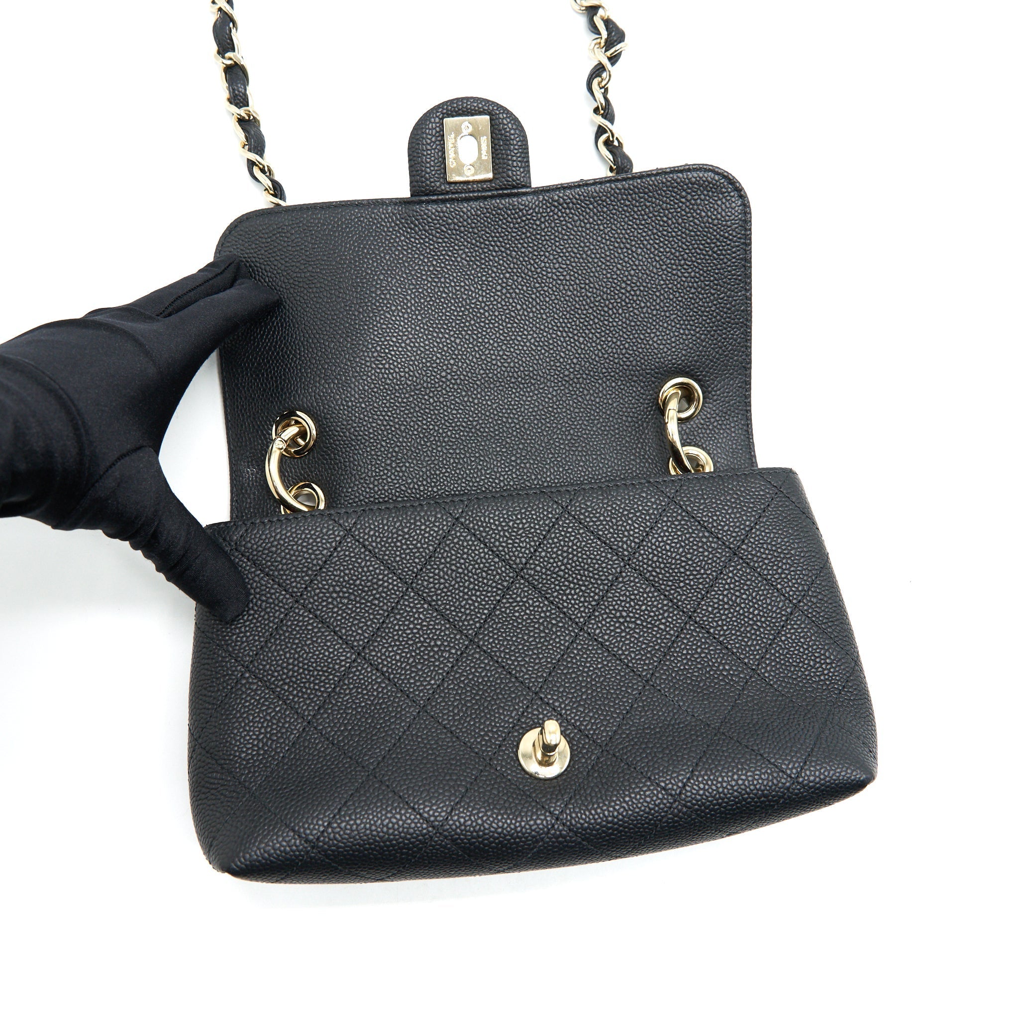Chanel Caviar quilted flap Bag with handle and Chain Black L