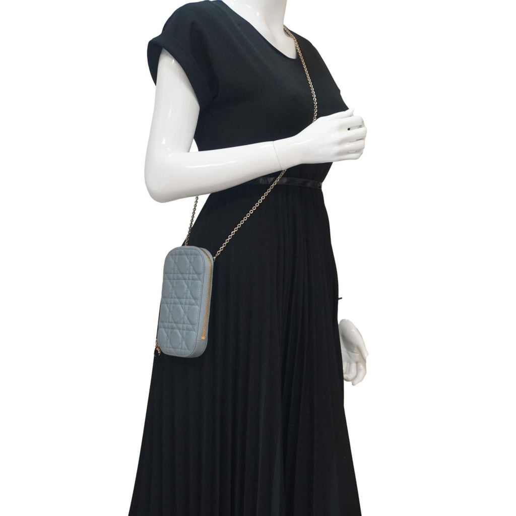 CHRISTIAN DIOR Lady Dior Call'in Cannage Leather Phone Holder Blue