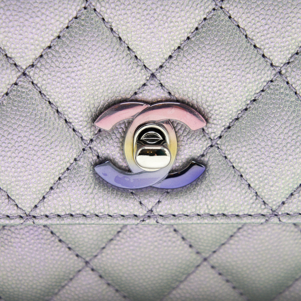 Chanel 21K Small Coco Handle 24cm Caviar Iridescent Lilac Rainbow Hardware