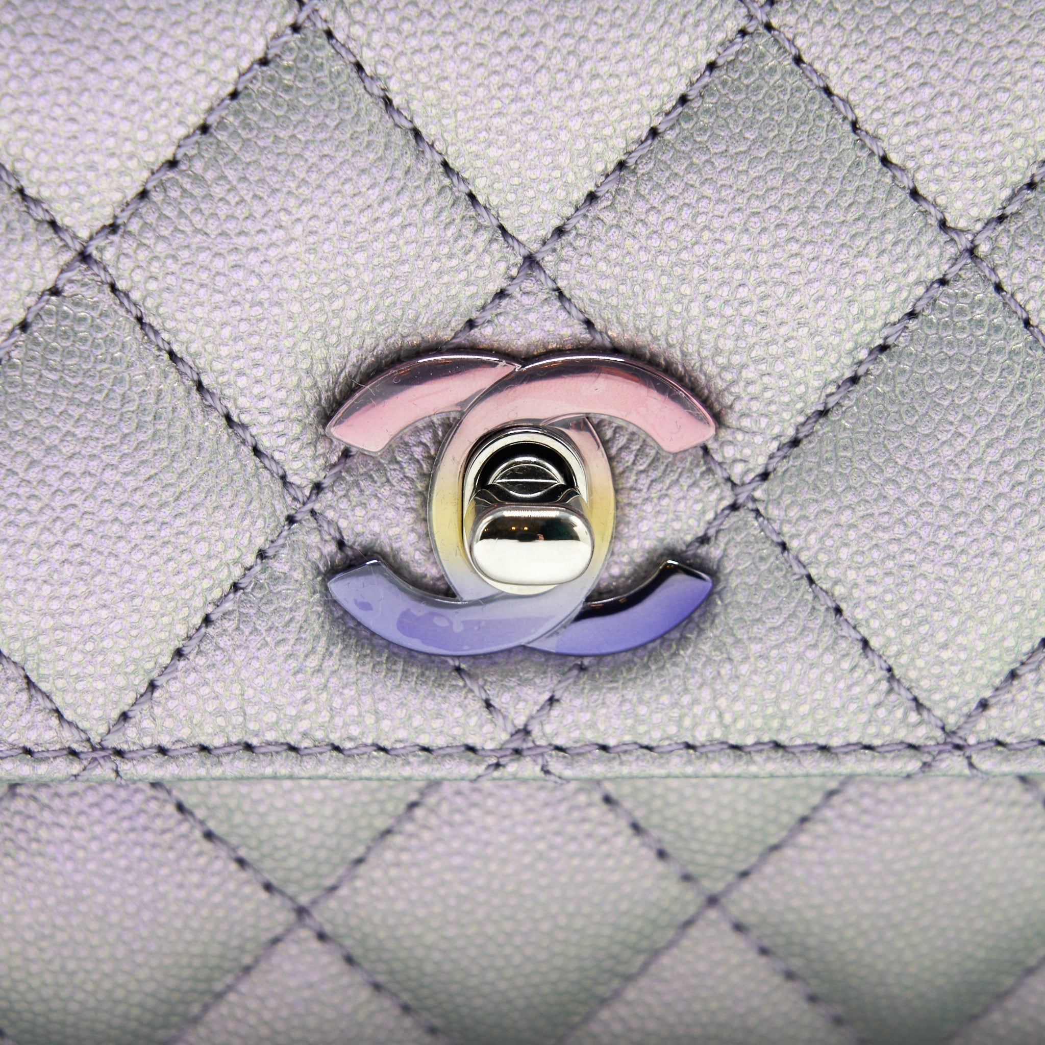 Chanel 21K Small Coco Handle 24cm Caviar Iridescent Lilac Rainbow Hardware