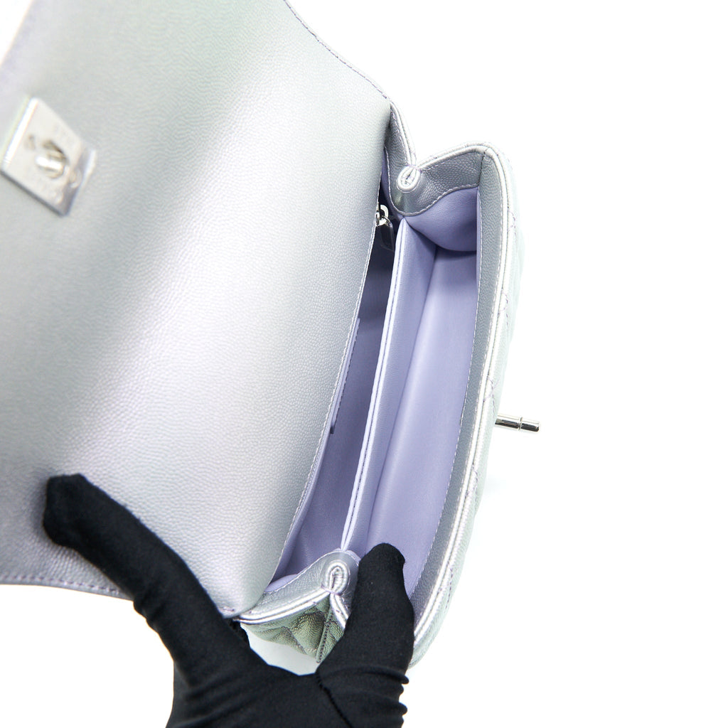 Chanel 21K Small Coco Handle 24cm Caviar Iridescent Lilac Rainbow Hardware