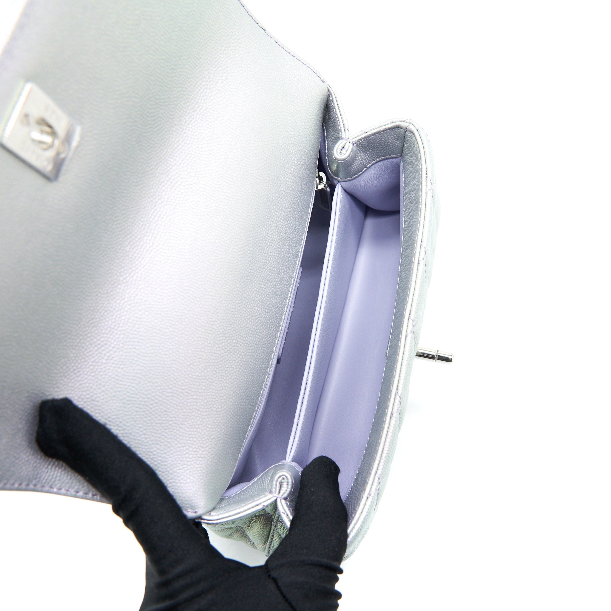 Chanel 21K Small Coco Handle 24cm Caviar Iridescent Lilac Rainbow Hardware