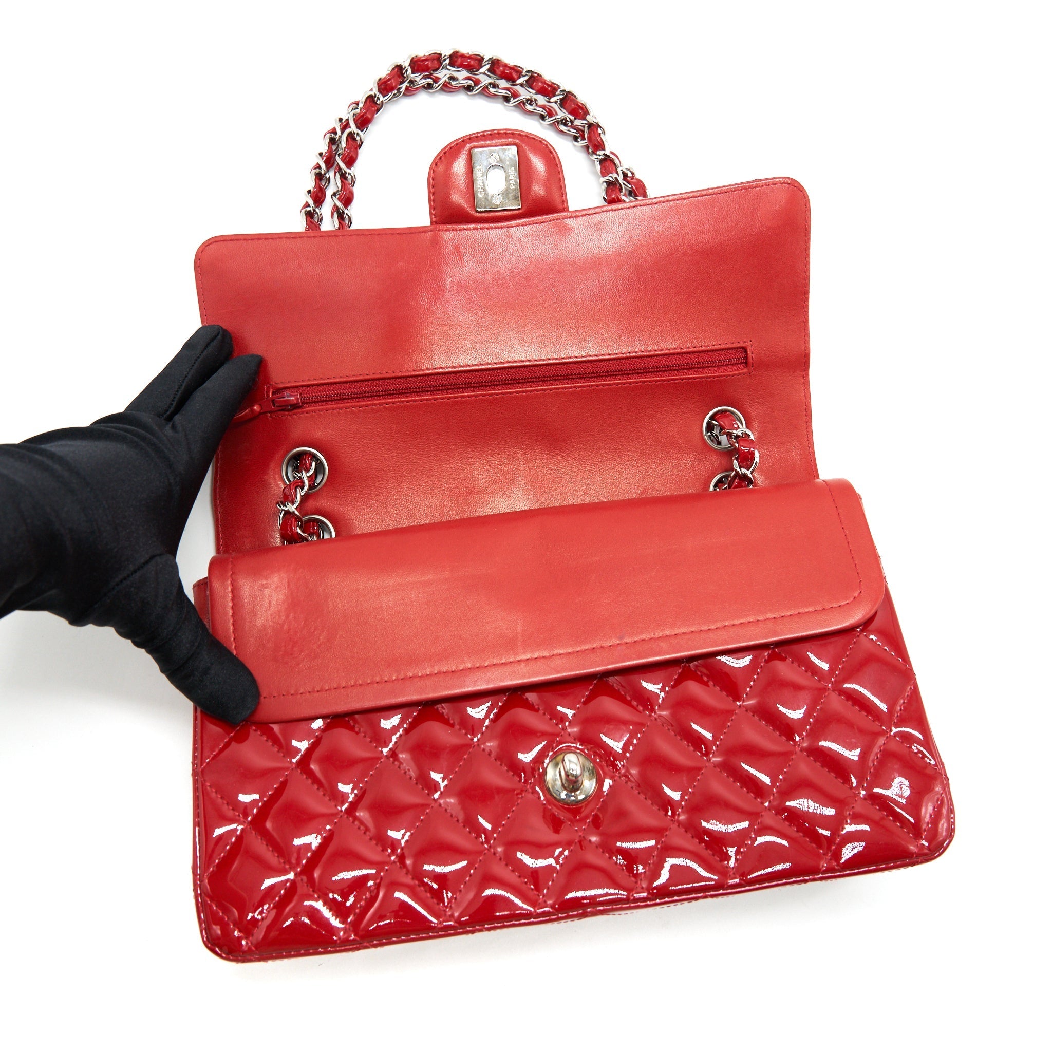 Chanel Medium Classic Double Flap Bag Patent Leather Red