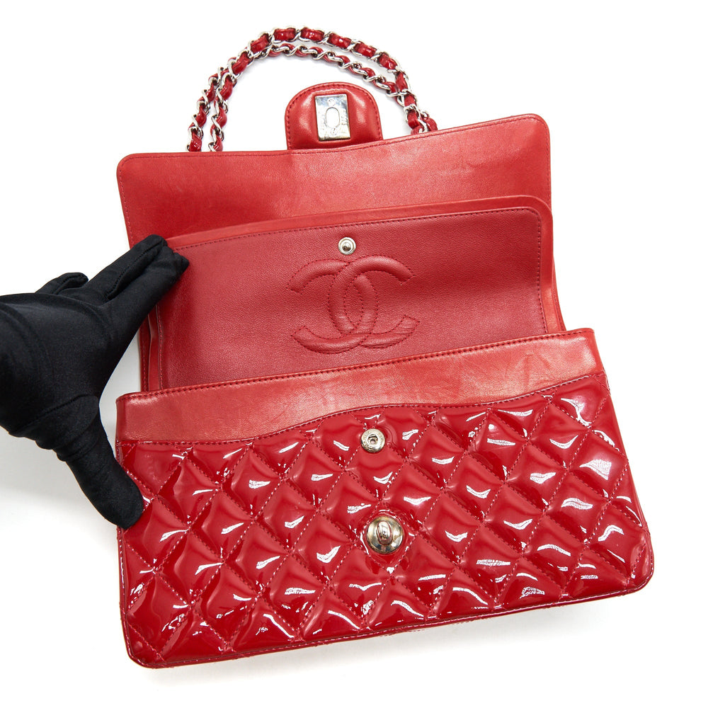 Chanel Medium Classic Double Flap Bag Patent Leather Red