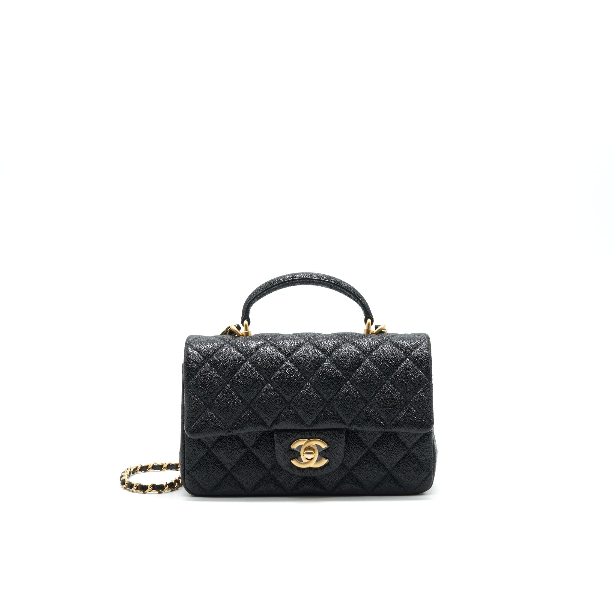Chanel Rectangular Mini Top Handle Flap Bag granied calfskin black