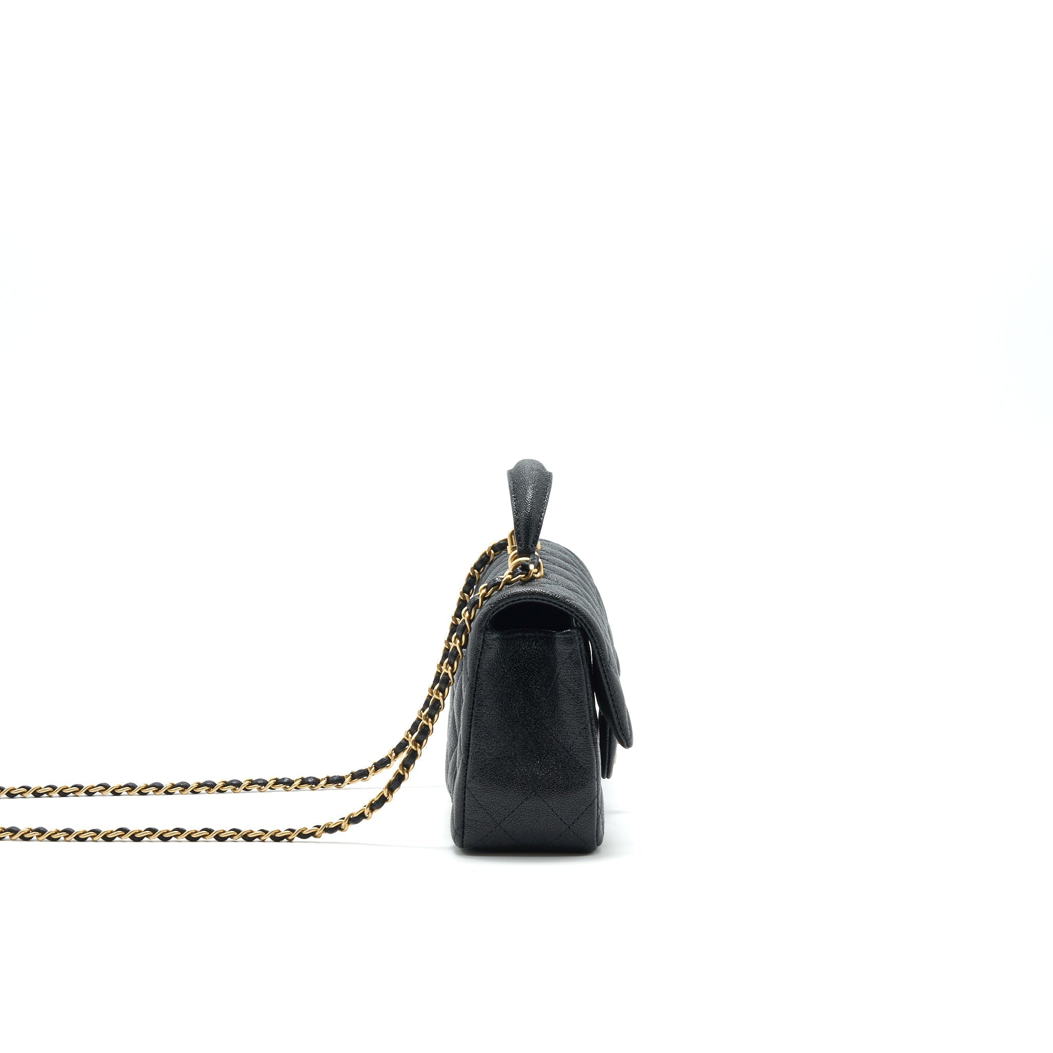 Chanel Rectangular Mini Top Handle Flap Bag granied calfskin black