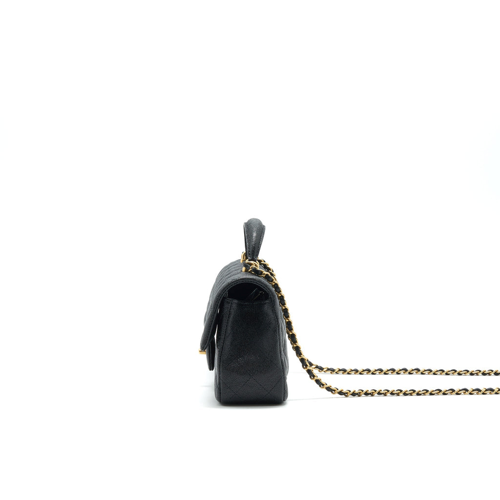 Chanel Rectangular Mini Top Handle Flap Bag granied calfskin black