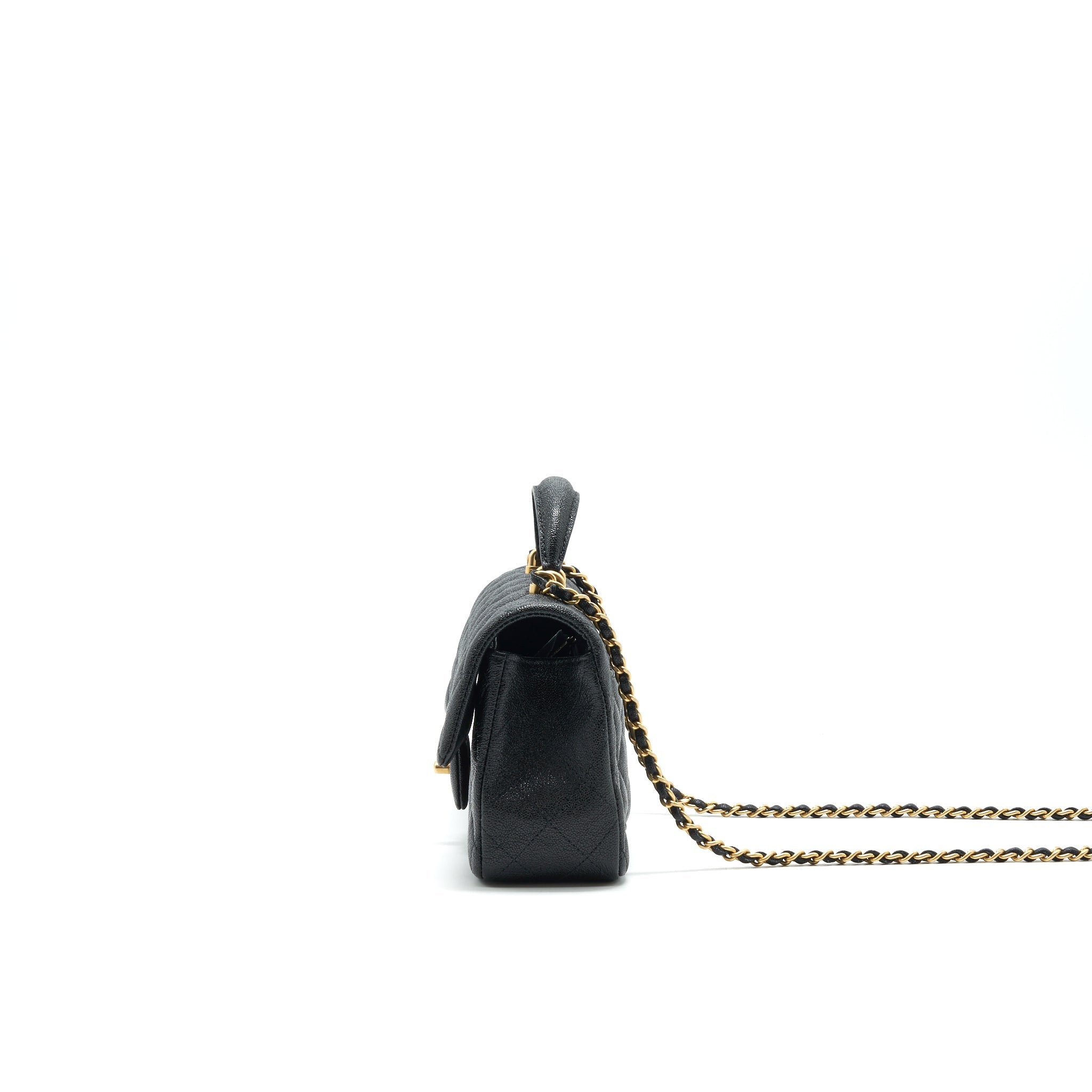 Chanel Rectangular Mini Top Handle Flap Bag granied calfskin black