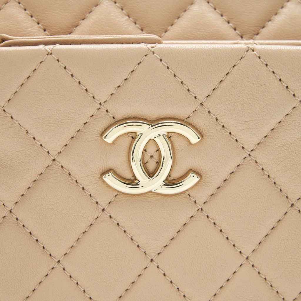 Chanel Quilted Chain Shoulder Bag/ Crossbody Bag beige L