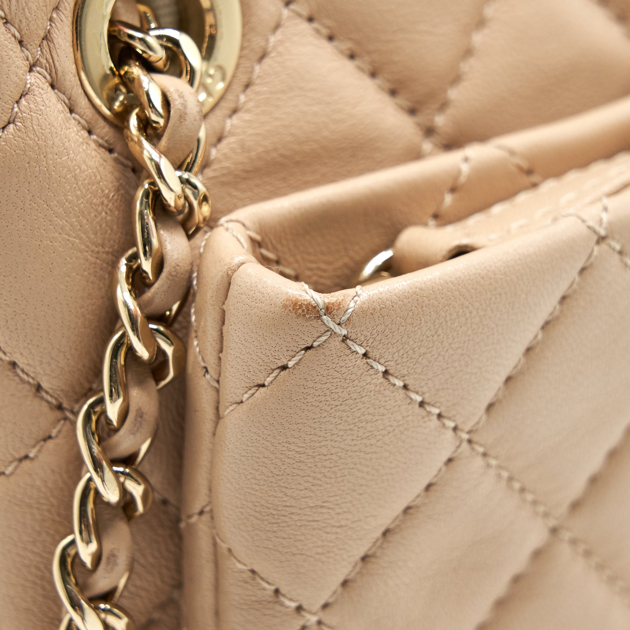 Chanel Quilted Chain Shoulder Bag/ Crossbody Bag beige L