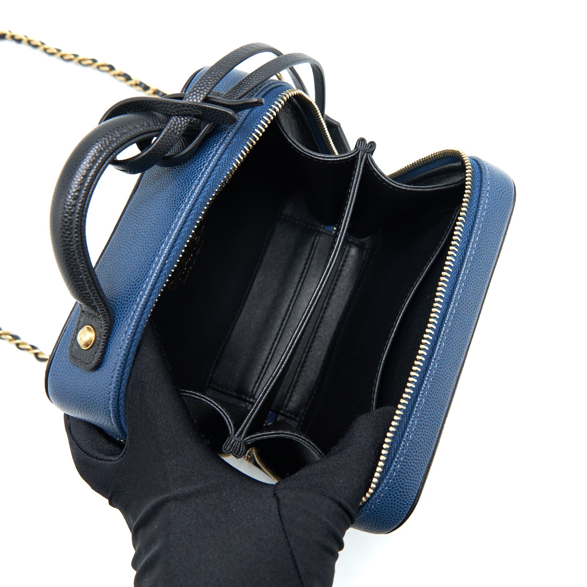 Chanel Filigree Small Vanity Camera Bag Caiver Navy/ Black