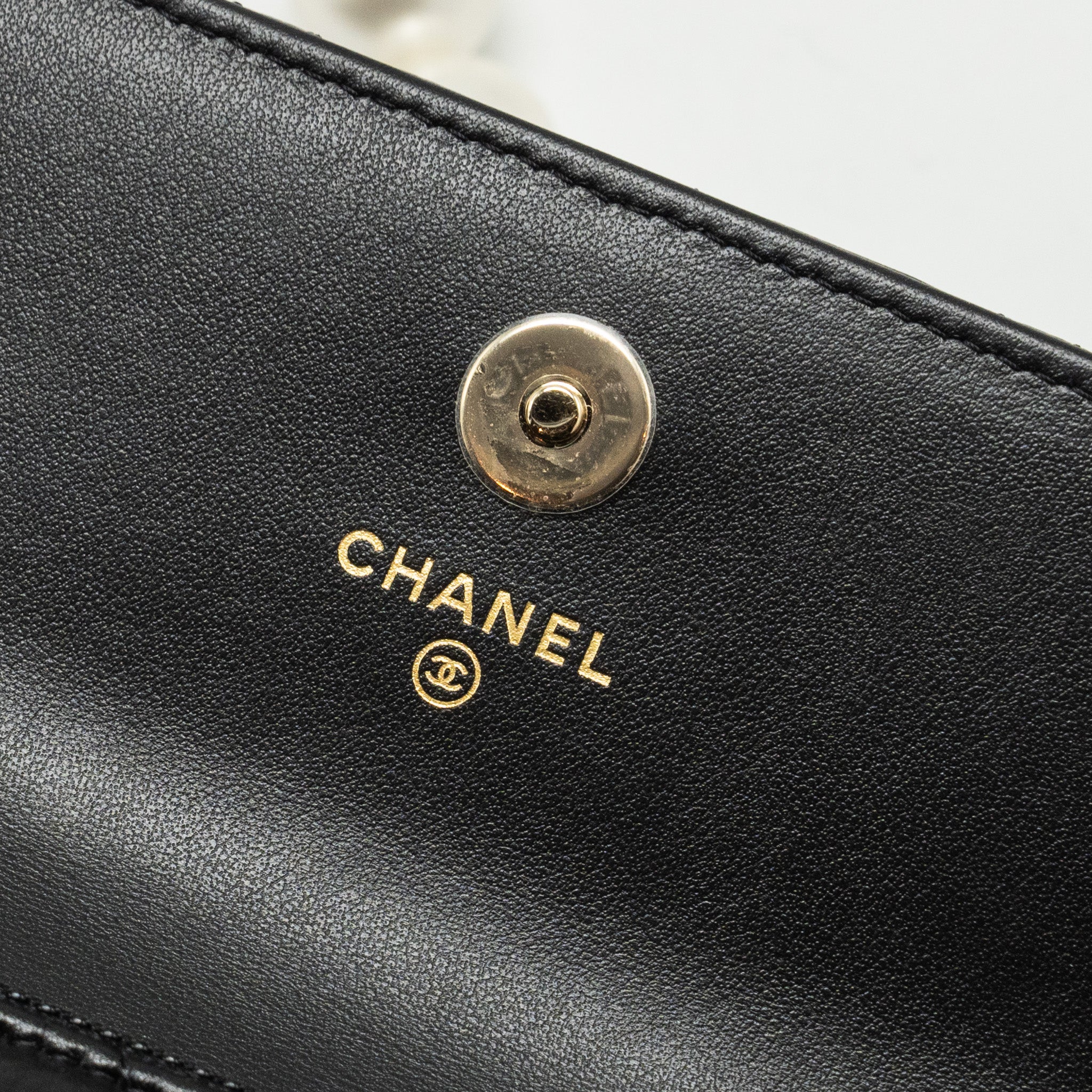 Chanel CC Logo Clutch with Giant Pearl Chain Lambskin Black L