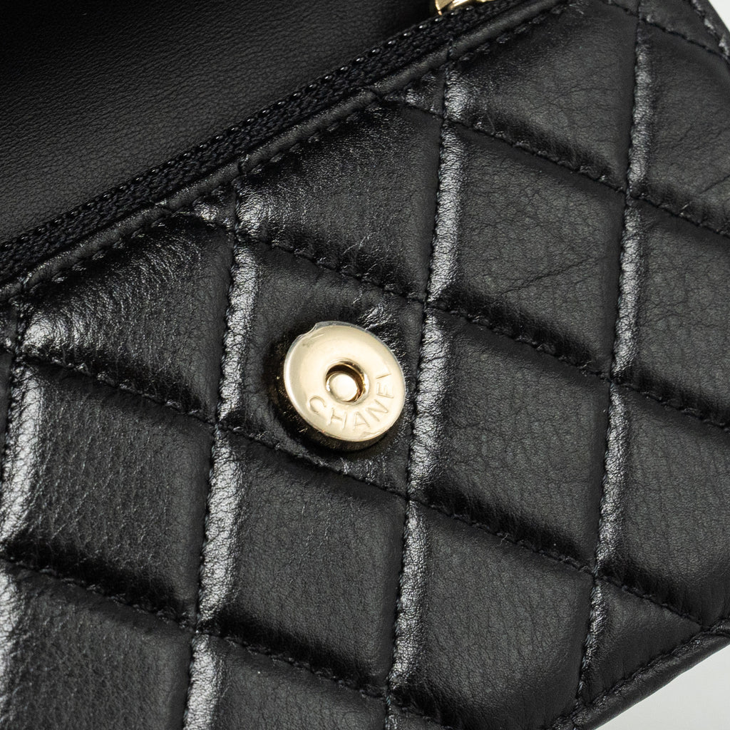 Chanel CC Logo Clutch with Giant Pearl Chain Lambskin Black L